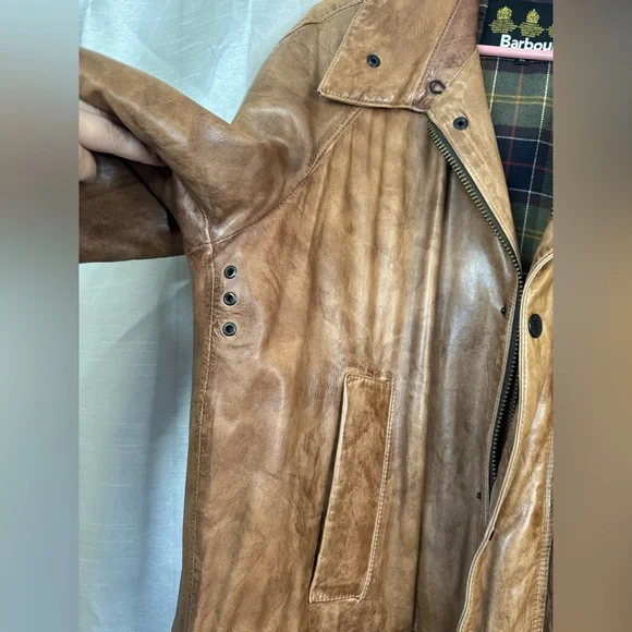 Barbour Men's Tan Leather Field Jacket vintage - Picture 7 of 15